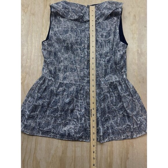 Kobi Halperin Women’s Silk Metallic Top Sz S Lined Ruffle Paisley Silver Navy - Picture 5 of 7
